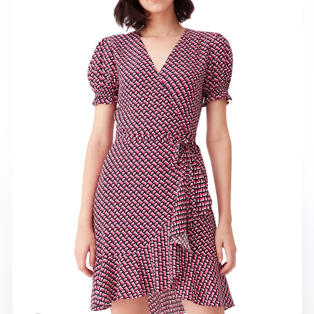 Diane Von Furstenberg Emilia 3D Chain Printed Wrap Dress, Size XL